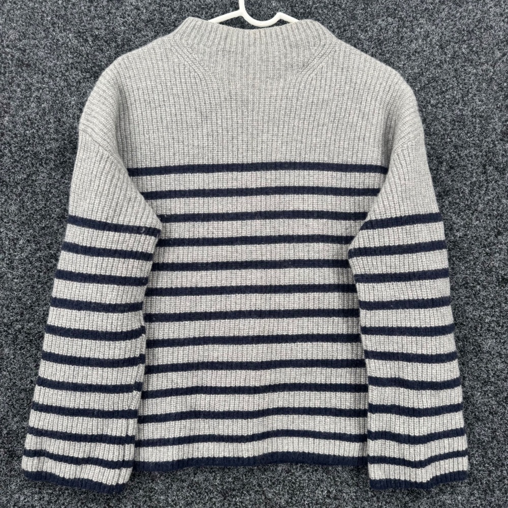 Rails Claudia Merino Wool Cashmere Ribbed Striped Mock Neck Sweater Large Gray